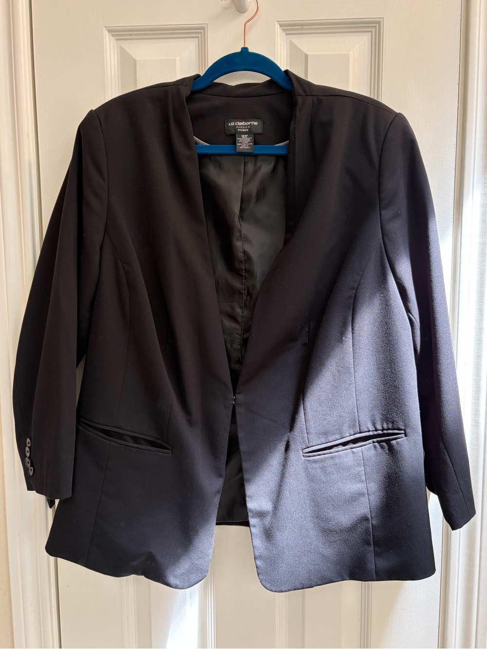 Liz Claiborne Black Open-Front Collarless Blazer